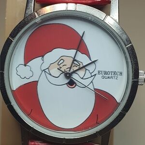 🦋10/$20🦋 Eurotech Quartz Silver/Red Leather Santa Claus Women's Watch